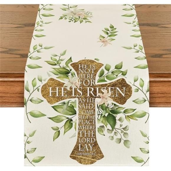Easter Table Runner Cross Floral Spring Decor Farmhouse Cottage Decorative Cloth - Picture 5 of 5